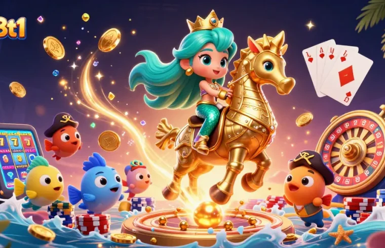Spin the reels with lv88t1 while enjoying vibrant 3D illustrations of a mermaid and casino elements.
