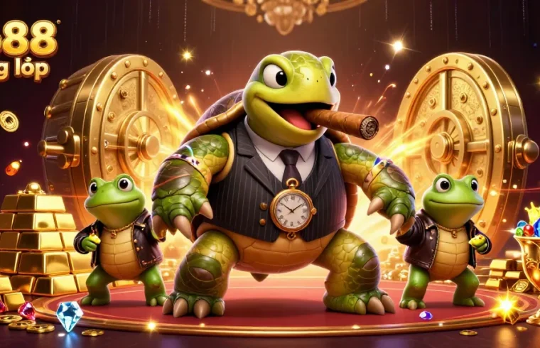 Engage with Go88 đăng nhập as a giant treasure vault bursts with riches amidst a vibrant casino scene.